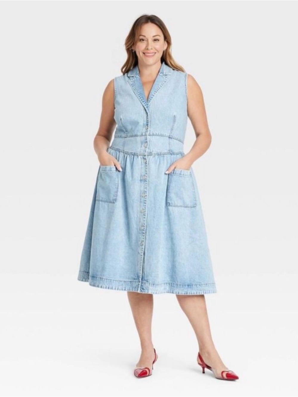 Ava & Viv Denim Midi A-Line Dress in a Light Wash Size 22